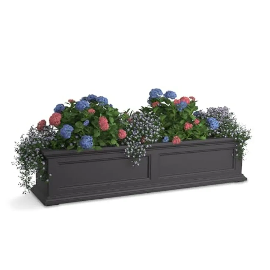 Outdoor window planter for 4ft windows, polyresin with graphite grey finish, self-watering and double-wall design for all-seaso
Outdoor window planter for 4ft windows, polyresin with graphite grey finish, self-watering and double-wall design for all-seaso