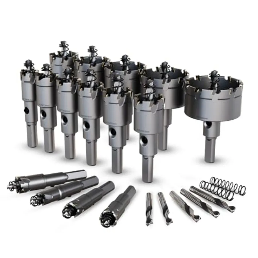 20PCS Upgrade Heavy Duty Carbide Hole Saw Kitwith 5*Extra Titanium Plated Pilot Center Drill and 2* Spring for Hard Metal Stain
20PCS Upgrade Heavy Duty Carbide Hole Saw Kitwith 5*Extra Titanium Plated Pilot Center Drill and 2* Spring for Hard Metal Stain