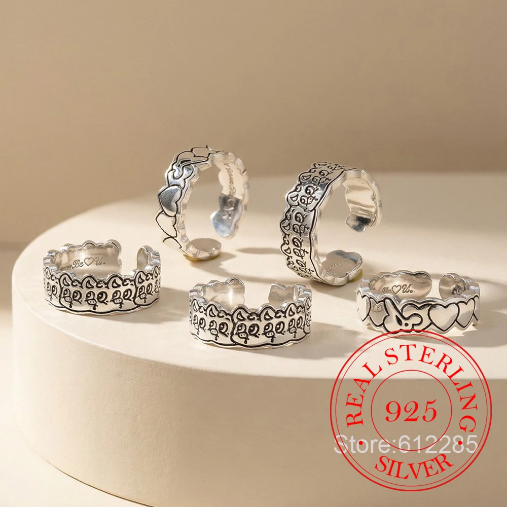 925 Sterling Silver Jewelry Vintage Graffiti Cute Pig Heart Finger Rings for Women Wedding Party Jewelry For Girls Friend Gift
925 Sterling Silver Jewelry Vintage Graffiti Cute Pig Heart Finger Rings for Women Wedding Party Jewelry For Girls Friend Gift