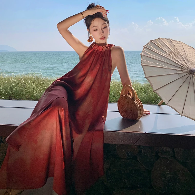 New Chinese Style Vintage Tie-Dye Halter Neck Dress Elegant Long Summer Dress for Women Boho Chic Sleeveless Maxi Dresses
New Chinese Style Vintage Tie-Dye Halter Neck Dress Elegant Long Summer Dress for Women Boho Chic Sleeveless Maxi Dresses