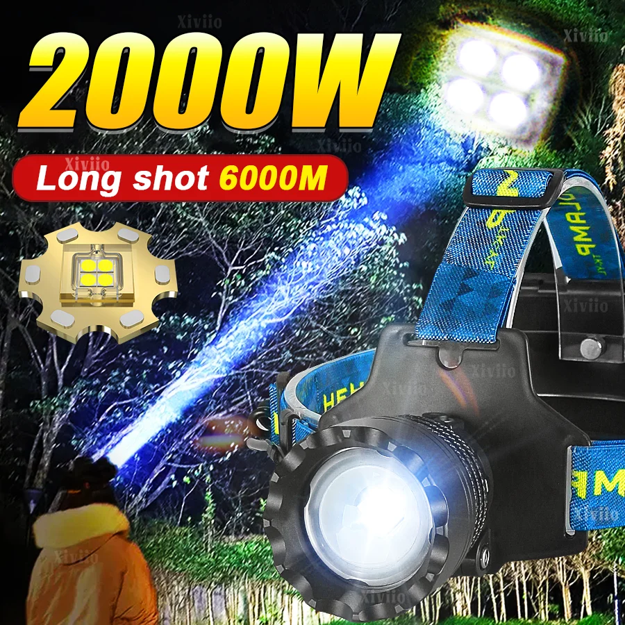 Powerful 2000W LED Headlamp USB Rechargeable Head Flashlight 18650 Long Range 6 KM Headlight Fishing Hunting Head Torch Lantern
Powerful 2000W LED Headlamp USB Rechargeable Head Flashlight 18650 Long Range 6 KM Headlight Fishing Hunting Head Torch Lantern