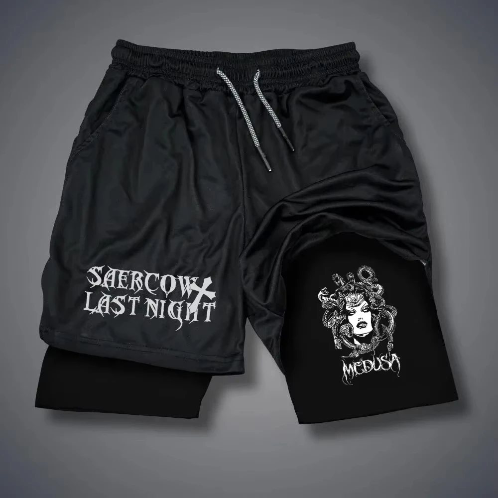 Мужские шорты с принтом крылатых букв, двухслойные спортивные брюки из двух частей, быстросохнущие брюки для фитнеса, летний стиль 
Мужские шорты с принтом крылатых букв, двухслойные спортивные брюки из двух частей, быстросохнущие брюки для фитнеса, летний стиль