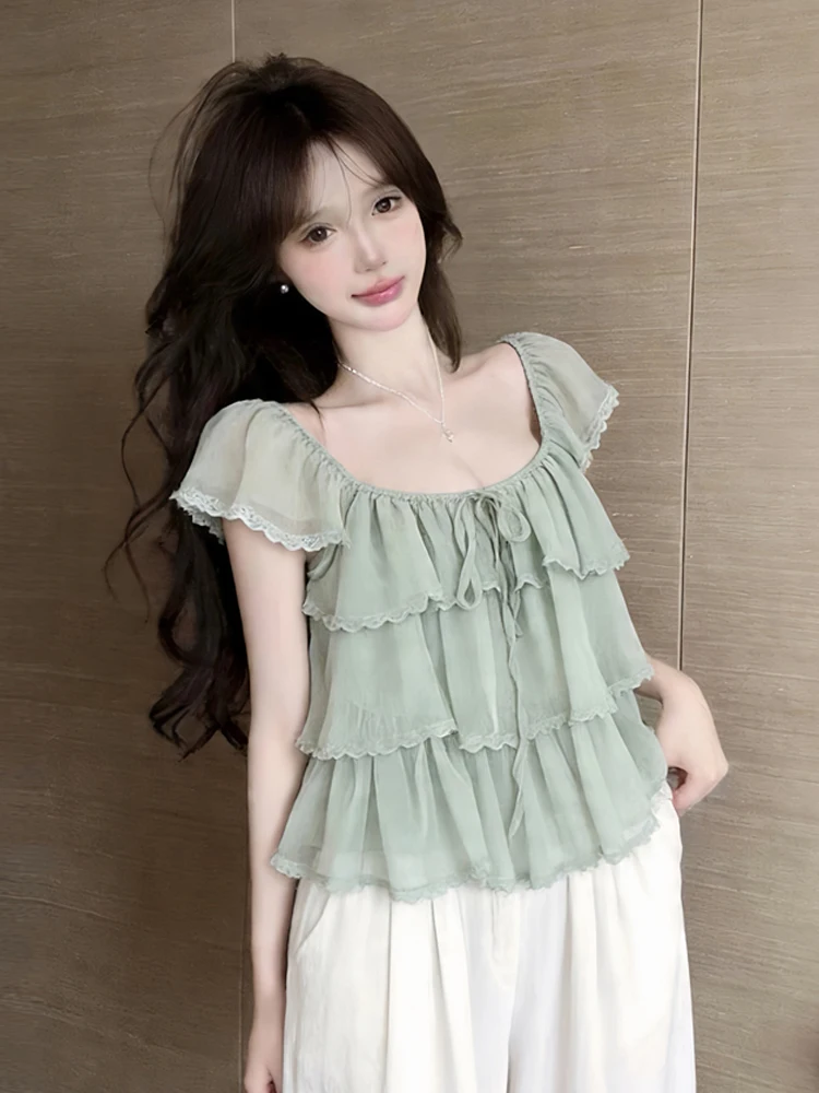 Sweet Retro Square Collar Lace Patchwork Gored Skirt Sleeve Shirt Sexy One Shoulder Small Size Top Women's Fashion Summer Blouse
Sweet Retro Square Collar Lace Patchwork Gored Skirt Sleeve Shirt Sexy One Shoulder Small Size Top Women's Fashion Summer Blouse