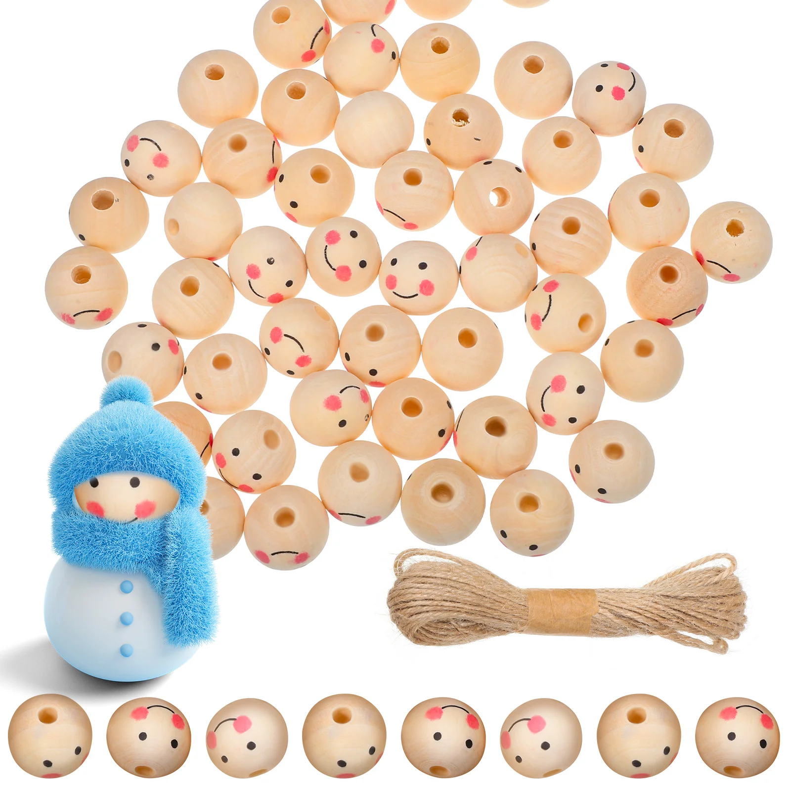 50 Pcs Wooden Face Beads 20mm Pieces + 10 Meters Rope for Crafts Decorative Loose Bulk Spacer Round Unfinished
50 Pcs Wooden Face Beads 20mm Pieces + 10 Meters Rope for Crafts Decorative Loose Bulk Spacer Round Unfinished