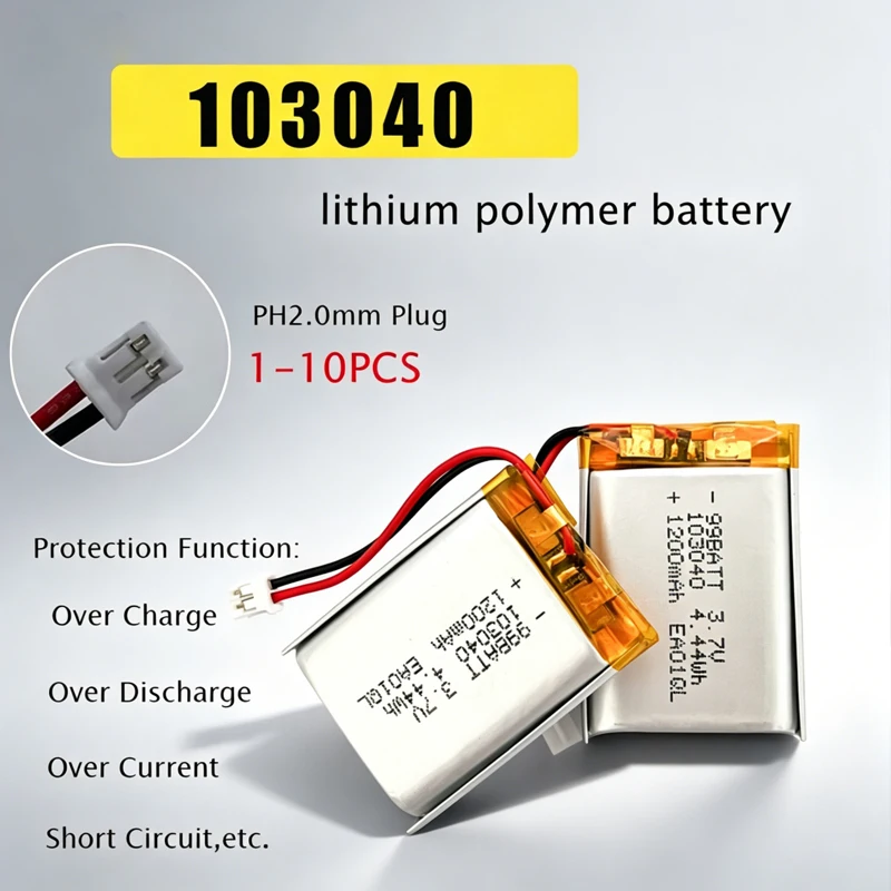 103040 3.7V Lipo Battery 1200mAh Polymer Lithium Ion Batteries for GPS Navigator MP3/4/5 Bluetooth Headset PS4 Model Toys Cell
103040 3.7V Lipo Battery 1200mAh Polymer Lithium Ion Batteries for GPS Navigator MP3/4/5 Bluetooth Headset PS4 Model Toys Cell