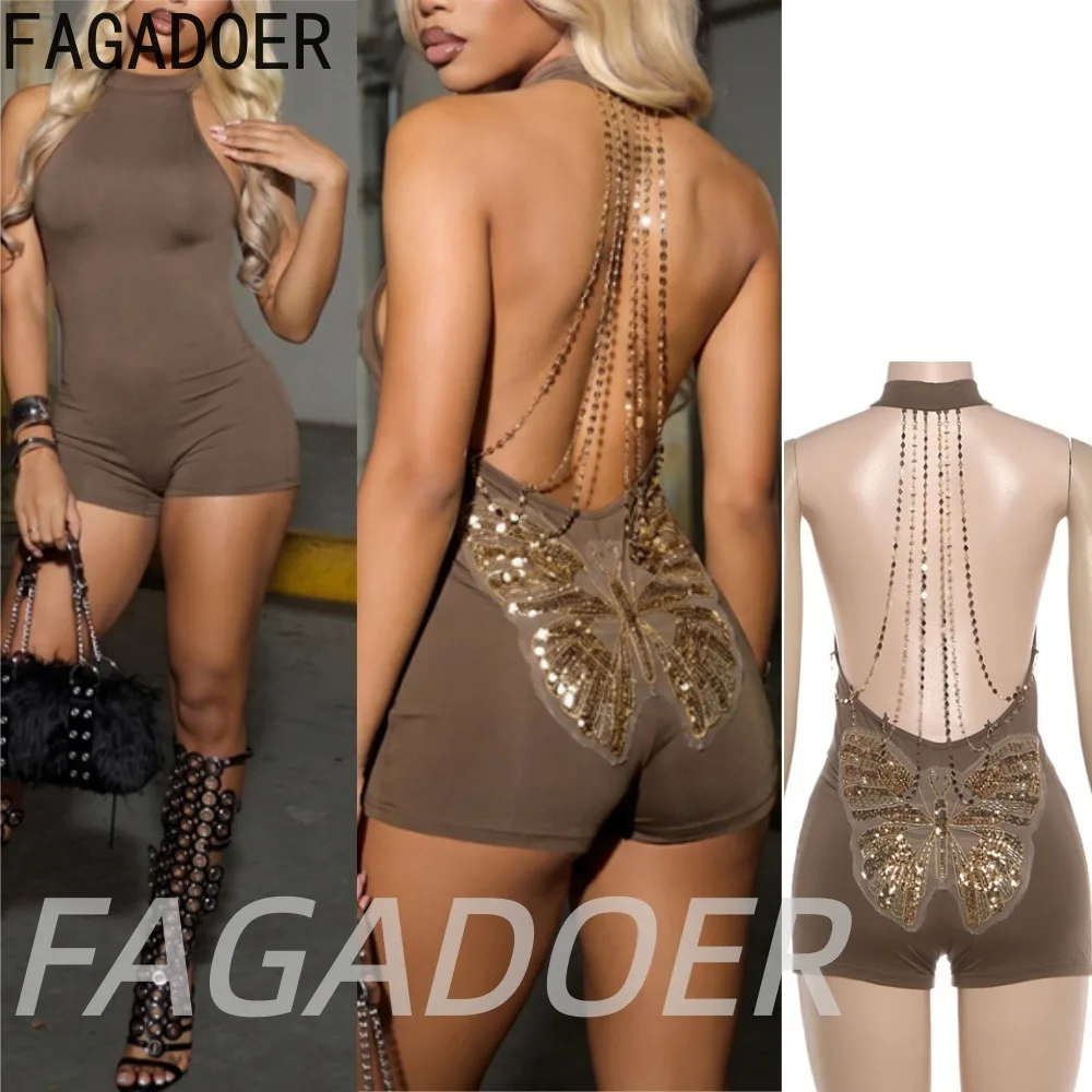FAGADOER Sexy Backless Bead Chain Patchwork Romper Hot Girl Halter Butterfly Embroidery Bodyon Jumpsuits Night Party Playsuits
FAGADOER Sexy Backless Bead Chain Patchwork Romper Hot Girl Halter Butterfly Embroidery Bodyon Jumpsuits Night Party Playsuits
