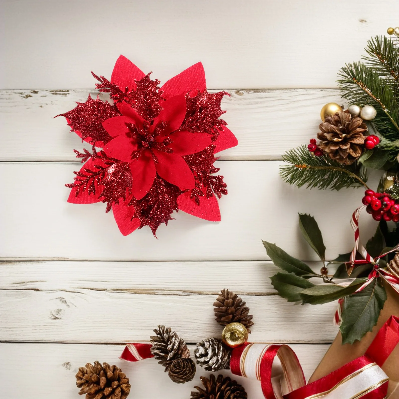 Christmas Decoration Flowers 12 Red Glitter Poinsettia Fake Xmas Tree Toy Outdoor Table Craft Garland Ornaments
Christmas Decoration Flowers 12 Red Glitter Poinsettia Fake Xmas Tree Toy Outdoor Table Craft Garland Ornaments