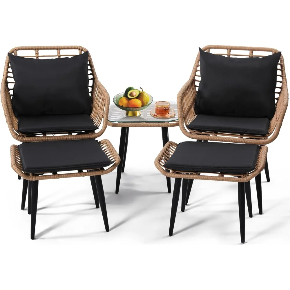 5 Piece Wicker Bistro Patio Conversation Furniture Set, Includes 2 Chairs, 2 Ottomans, and Side Table, Ideal for Porch, Balcony,
5 Piece Wicker Bistro Patio Conversation Furniture Set, Includes 2 Chairs, 2 Ottomans, and Side Table, Ideal for Porch, Balcony,