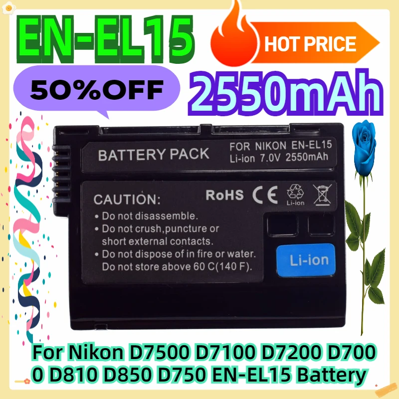 For Nikon D7500 D7100 D7200 D7000 D810 D850 D750 EN-EL15 Battery
For Nikon D7500 D7100 D7200 D7000 D810 D850 D750 EN-EL15 Battery
