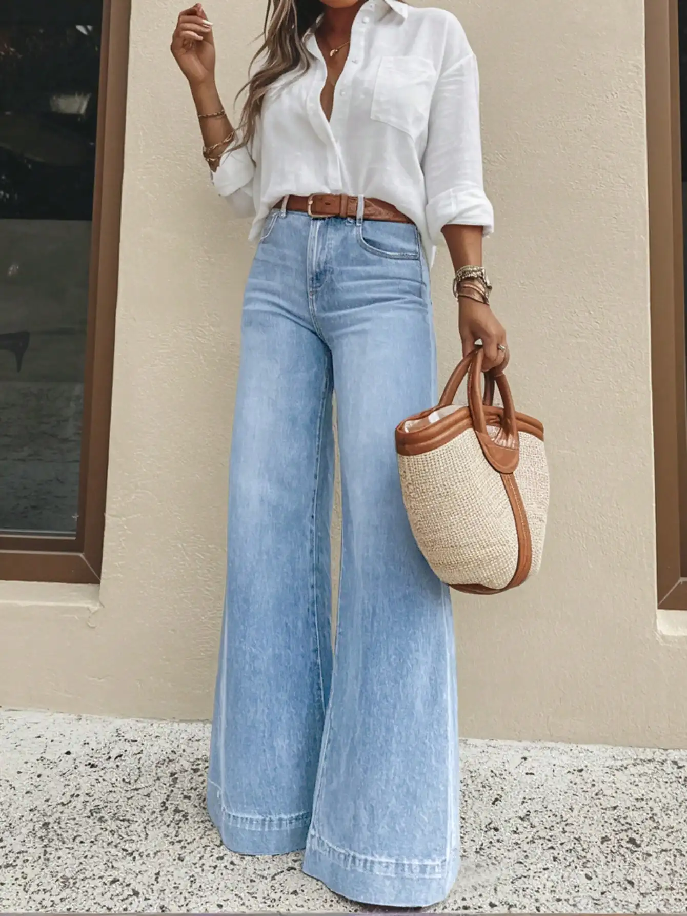 Women's Casual Wide Leg Jeans Medium Stretch Washed Denim Full Length
Women's Casual Wide Leg Jeans Medium Stretch Washed Denim Full Length