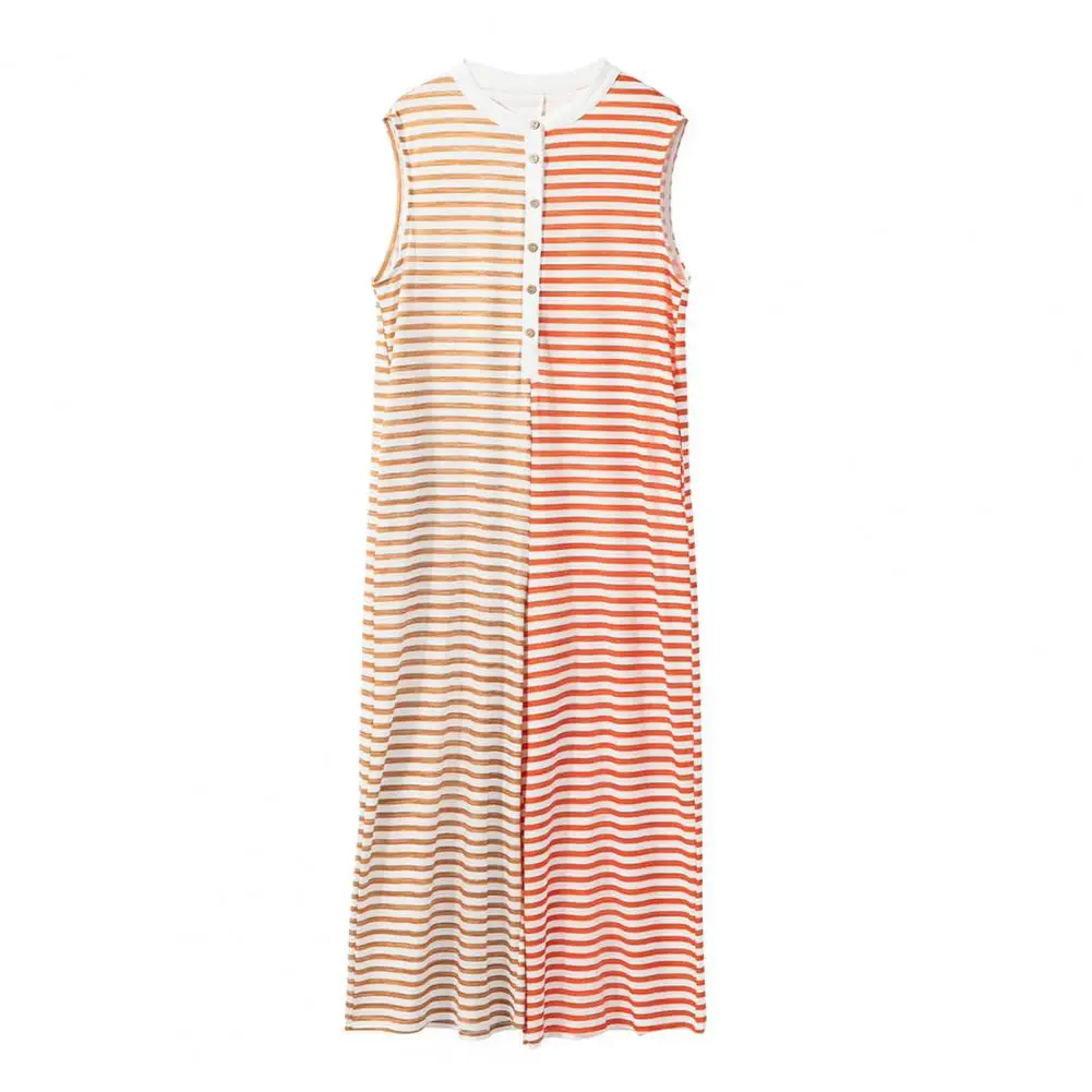 Wide Leg Long Jumpsuit Chic Striped Print Jumpsuit with Wide Leg Buttons Side Pockets for Daily Wear Summer Style Jumpsuit
Wide Leg Long Jumpsuit Chic Striped Print Jumpsuit with Wide Leg Buttons Side Pockets for Daily Wear Summer Style Jumpsuit