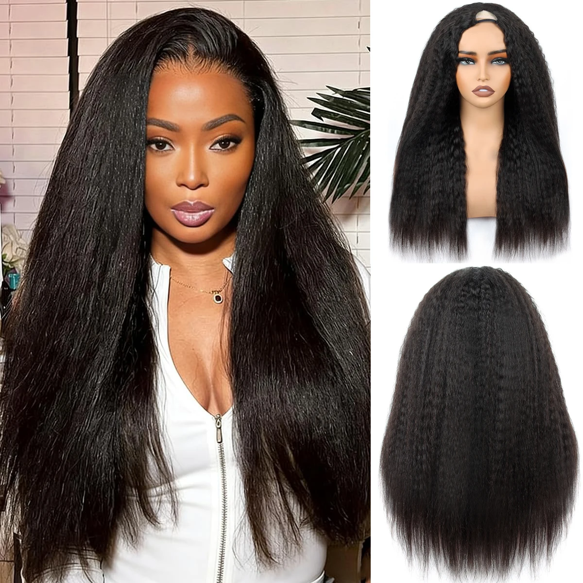 Kinky Straight V Part Wig 20 22 Inch Human Hair 100% Human Hair Wigs with Drawstring Glueless Clip For Black Women Natural Black
Kinky Straight V Part Wig 20 22 Inch Human Hair 100% Human Hair Wigs with Drawstring Glueless Clip For Black Women Natural Black