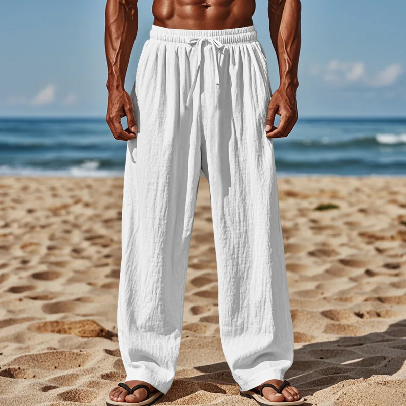 Men's Summer New Cotton and Linen Loose Solid Color Elastic Waist Lace-up Wide-leg Trousers
Men's Summer New Cotton and Linen Loose Solid Color Elastic Waist Lace-up Wide-leg Trousers