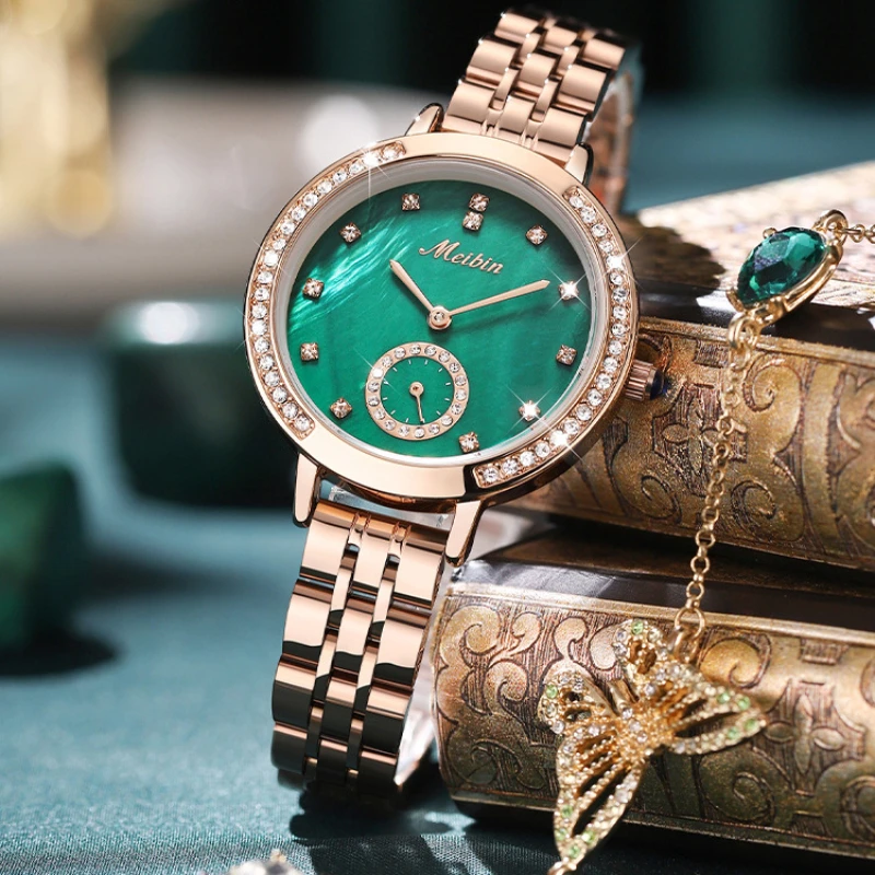 Green Women Watch Retro Light Luxury Waterproof Diamond inlaid high quality Stainless Steel Female Fashion Clock Watchees
Green Women Watch Retro Light Luxury Waterproof Diamond inlaid high quality Stainless Steel Female Fashion Clock Watchees