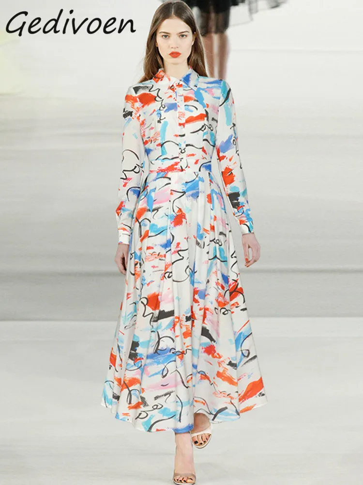 Gedivoen Autumn Fashion Runway Vintage Print Party Dress Women Lantern Sleeve Single Breasted High Waist Slim A-LINE Long Dress
Gedivoen Autumn Fashion Runway Vintage Print Party Dress Women Lantern Sleeve Single Breasted High Waist Slim A-LINE Long Dress