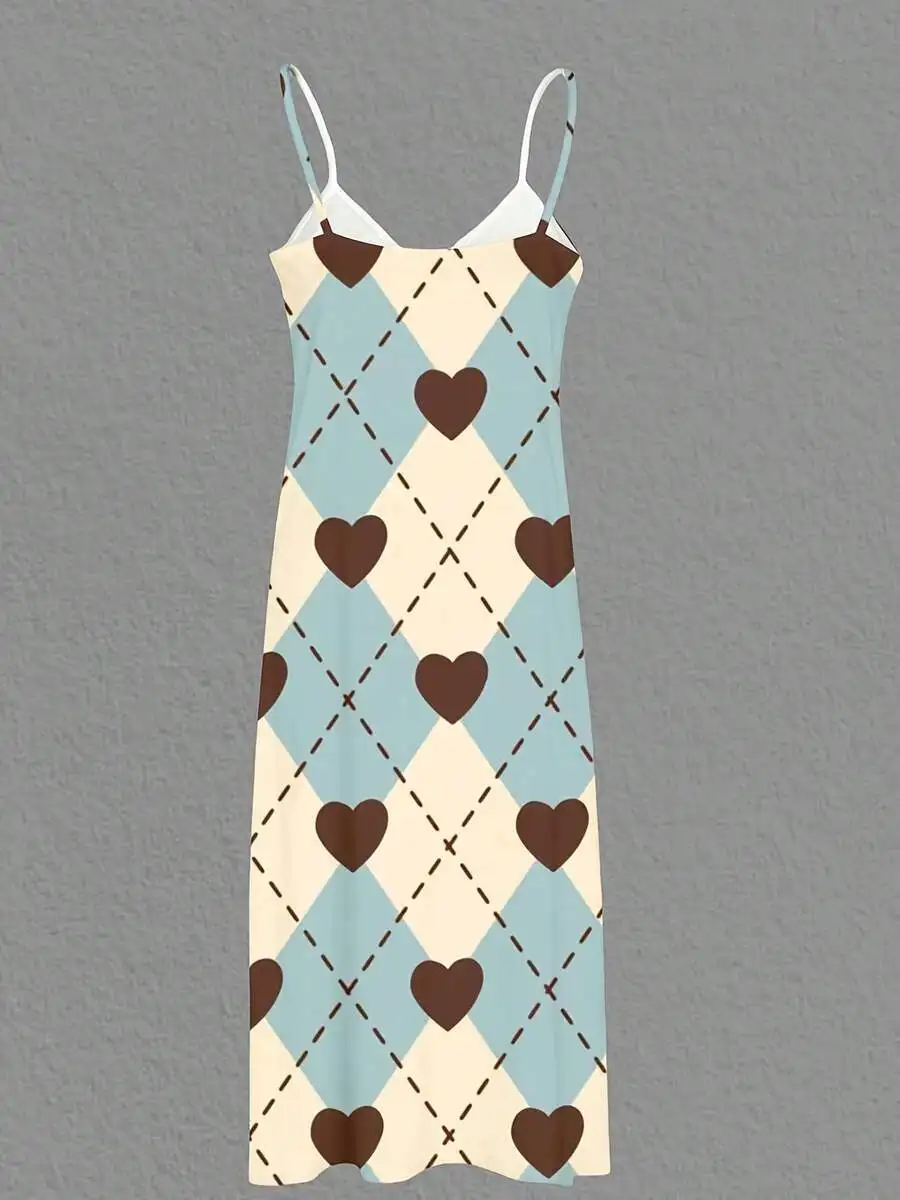 Women Sleeveless Maxi Dress Beige Light Blue Argyle Heart Print Summer Beach Vacation Outfit
Women Sleeveless Maxi Dress Beige Light Blue Argyle Heart Print Summer Beach Vacation Outfit