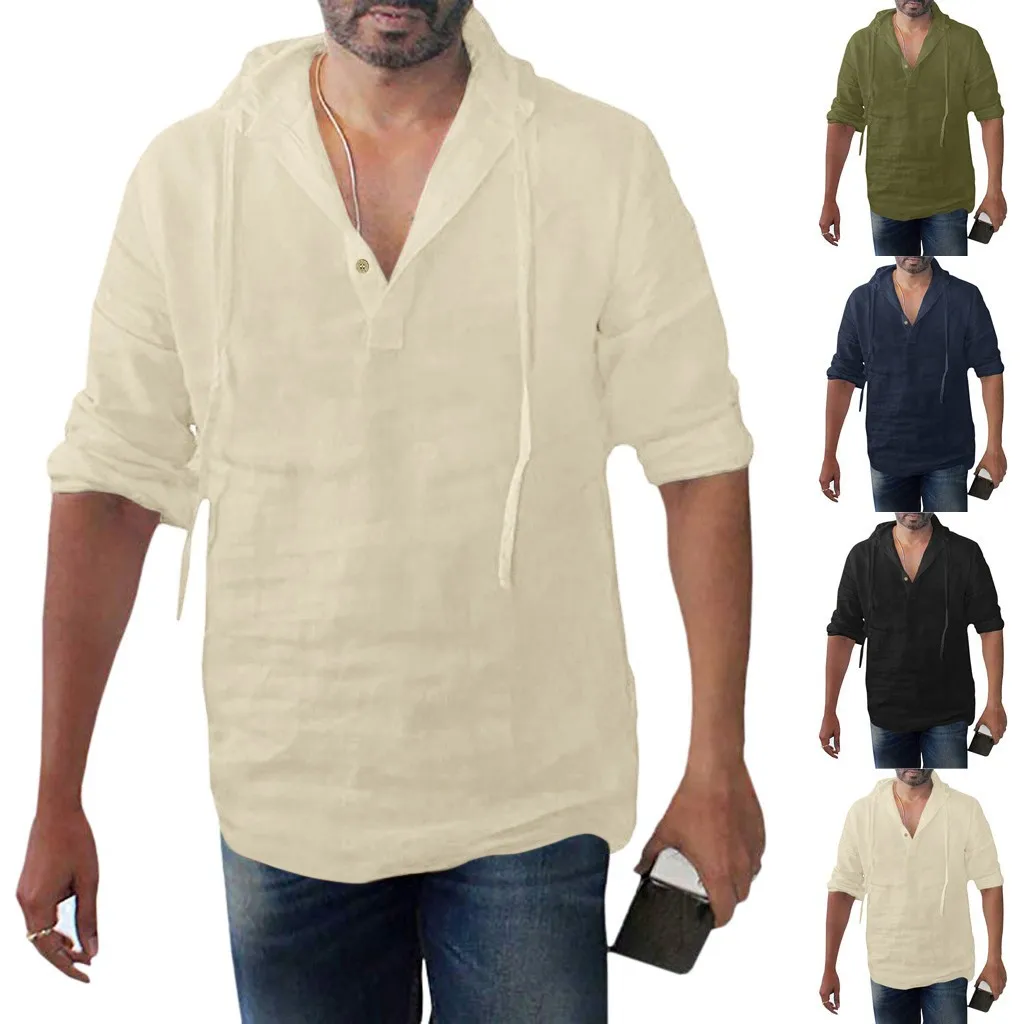 Men Shirts Hooded Solid Color Autumn Long Sleeve Tops Casual Buttons Cotton Linen Vintage Summer Beach Shirts Camisa Masculina
Men Shirts Hooded Solid Color Autumn Long Sleeve Tops Casual Buttons Cotton Linen Vintage Summer Beach Shirts Camisa Masculina