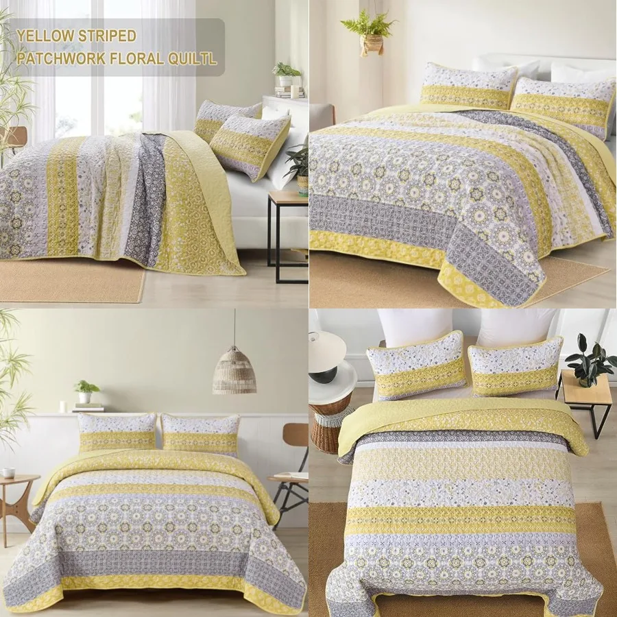 Boho Quilt Set King, Bohemian Striped Patchwork Bedspread Coverlet Set with 2 Pillowcases, Lightweight Microfiber Floral Beddin
Boho Quilt Set King, Bohemian Striped Patchwork Bedspread Coverlet Set with 2 Pillowcases, Lightweight Microfiber Floral Beddin