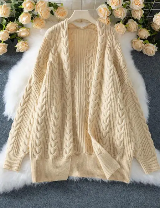 2025 Autumn and Winter New Medium Length Knitting Cardigan Retro Fashion Thick Loose Fried Dough Twists Sweater Coat Women
2025 Autumn and Winter New Medium Length Knitting Cardigan Retro Fashion Thick Loose Fried Dough Twists Sweater Coat Women