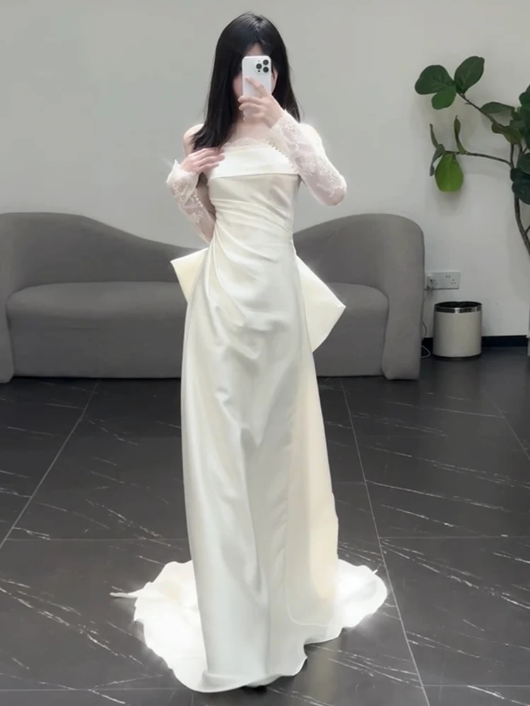 Ele One-oulder Long-Sve Wedding Dr Satin Fabric Forest System Welcome Ceremony Dr Simple Sle Mid-Waist Soft ...
Ele One-oulder Long-Sve Wedding Dr Satin Fabric Forest System Welcome Ceremony Dr Simple Sle Mid-Waist Soft ...