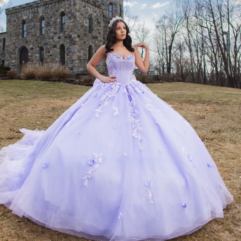 Lavender Quinceanera Dress off-shoulder Glitter Crystal Decal 3D Flower Long tail Bow vestidos de 15 Quinceanera Customized
Lavender Quinceanera Dress off-shoulder Glitter Crystal Decal 3D Flower Long tail Bow vestidos de 15 Quinceanera Customized