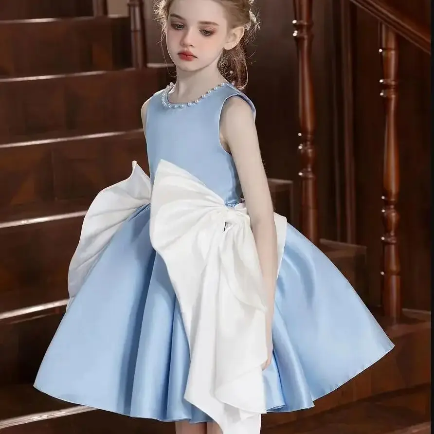 Blue Flower Girl Dress For Wedding With Bows Pearls Satin Knee Length Girls Birthday Dresses First Communion Gowns Customized
Blue Flower Girl Dress For Wedding With Bows Pearls Satin Knee Length Girls Birthday Dresses First Communion Gowns Customized