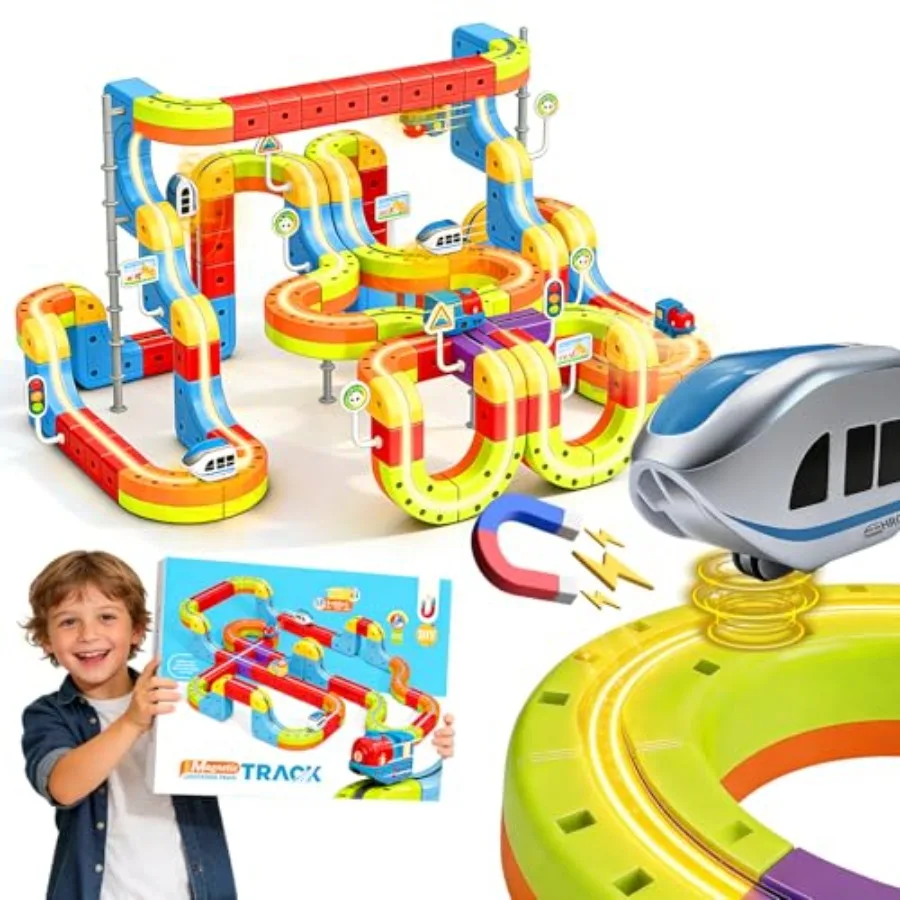 STEM electric magnetic train toys set for kids 3-8, flexible race track with anti-gravity design, ABS plastic, blue and red, 14
STEM electric magnetic train toys set for kids 3-8, flexible race track with anti-gravity design, ABS plastic, blue and red, 14