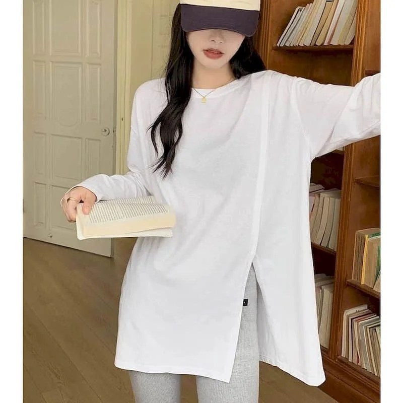 T-Shirts for Women O-neck Oversized Casual Female 100% Cotton Pullover Mid Length Long Sleeve Korean Style Vintage Women Clothes
T-Shirts for Women O-neck Oversized Casual Female 100% Cotton Pullover Mid Length Long Sleeve Korean Style Vintage Women Clothes