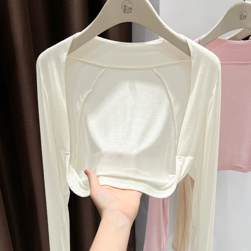 Pink thin ice silk mask cardigan for women with cheongsam modal shawl half-length beach short jacket for summer
Pink thin ice silk mask cardigan for women with cheongsam modal shawl half-length beach short jacket for summer