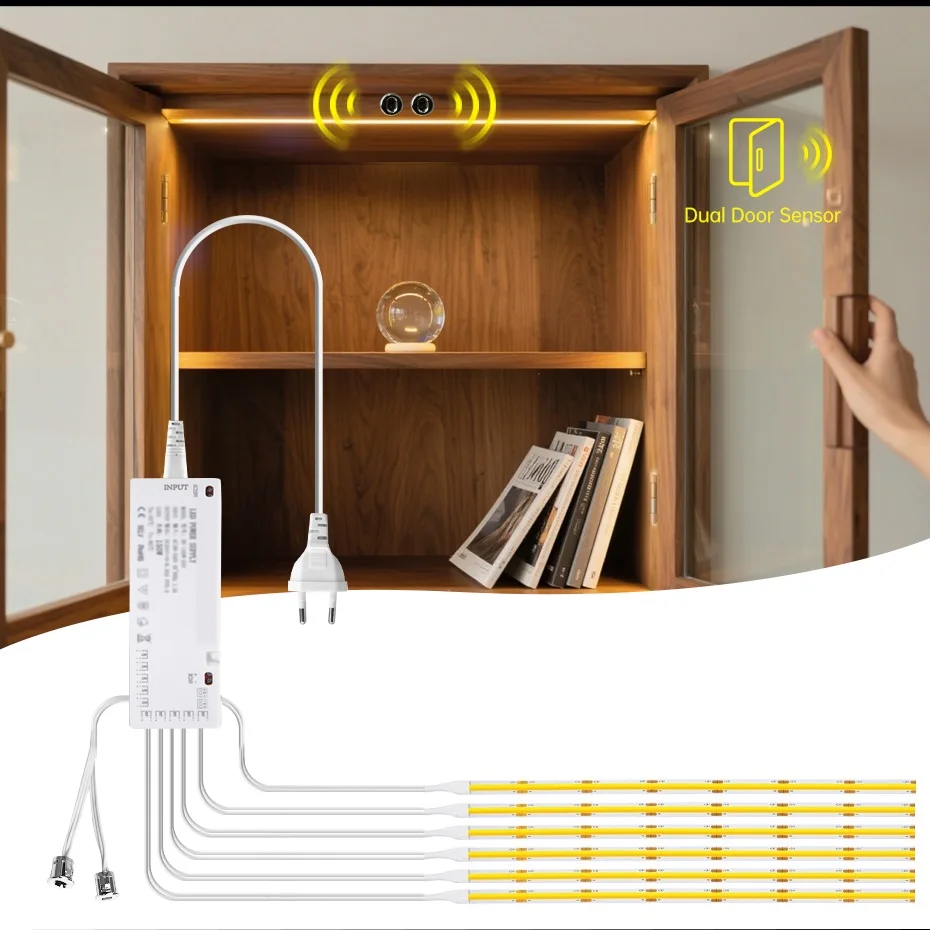 DC 12V AU EU US UK Plug Double Door Sensor Control COB LED Strip Light Smart Cabinet Lamp Tape For Showcase Wardrobe Lighting
DC 12V AU EU US UK Plug Double Door Sensor Control COB LED Strip Light Smart Cabinet Lamp Tape For Showcase Wardrobe Lighting