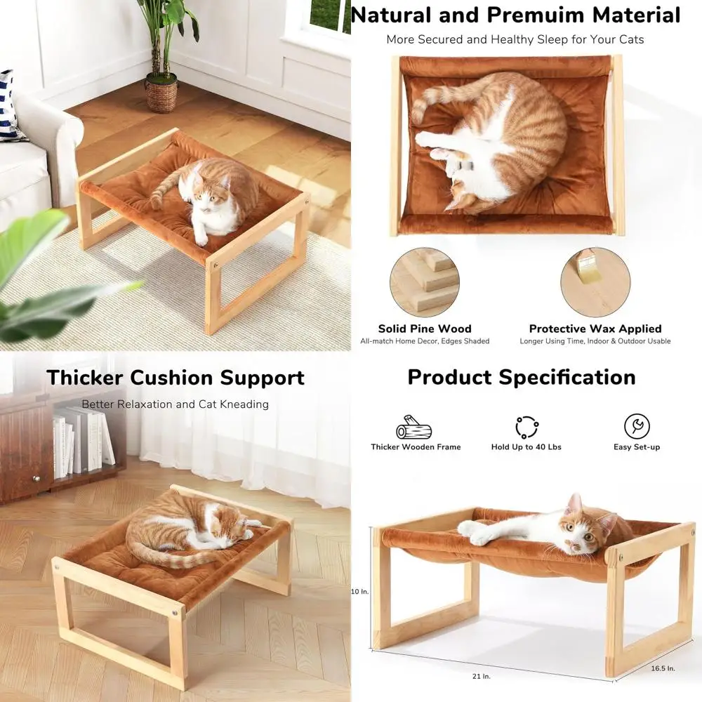 Removable Cover Cat Bed, Plush Velvet Couch, 21x16.5 Wooden Hammock for Kittens, Cats, Dogs, Bunnies, and Small Pets, Brown
Removable Cover Cat Bed, Plush Velvet Couch, 21x16.5 Wooden Hammock for Kittens, Cats, Dogs, Bunnies, and Small Pets, Brown