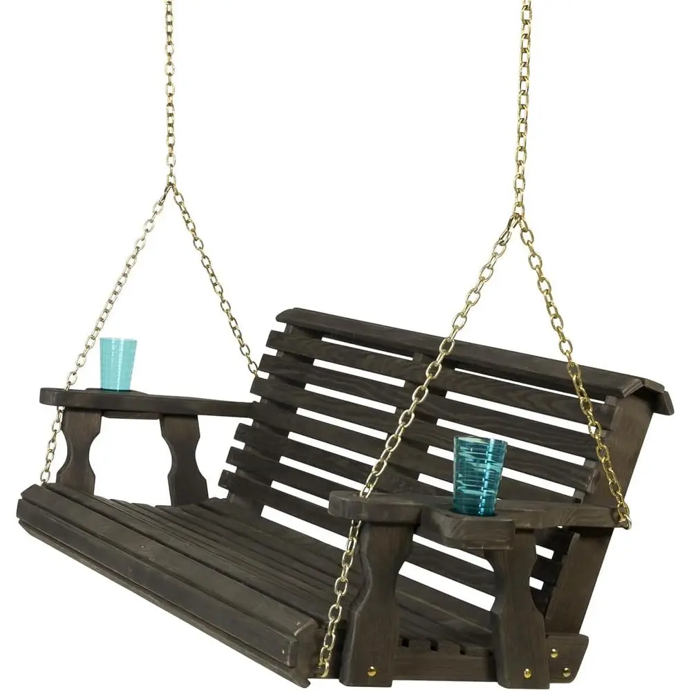 Durable 700lb Wooden Rollback Porch Swing with Cup Holders - Stained Black, Made in USA
Durable 700lb Wooden Rollback Porch Swing with Cup Holders - Stained Black, Made in USA