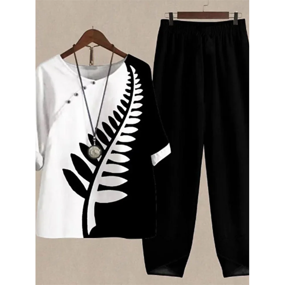 Summer 2 Piece Set Women Loose Short Sleeve Shirt Top High Waist Pants Vintage Printed Beach Loose Trousers Outfits Ladies Suit
Summer 2 Piece Set Women Loose Short Sleeve Shirt Top High Waist Pants Vintage Printed Beach Loose Trousers Outfits Ladies Suit