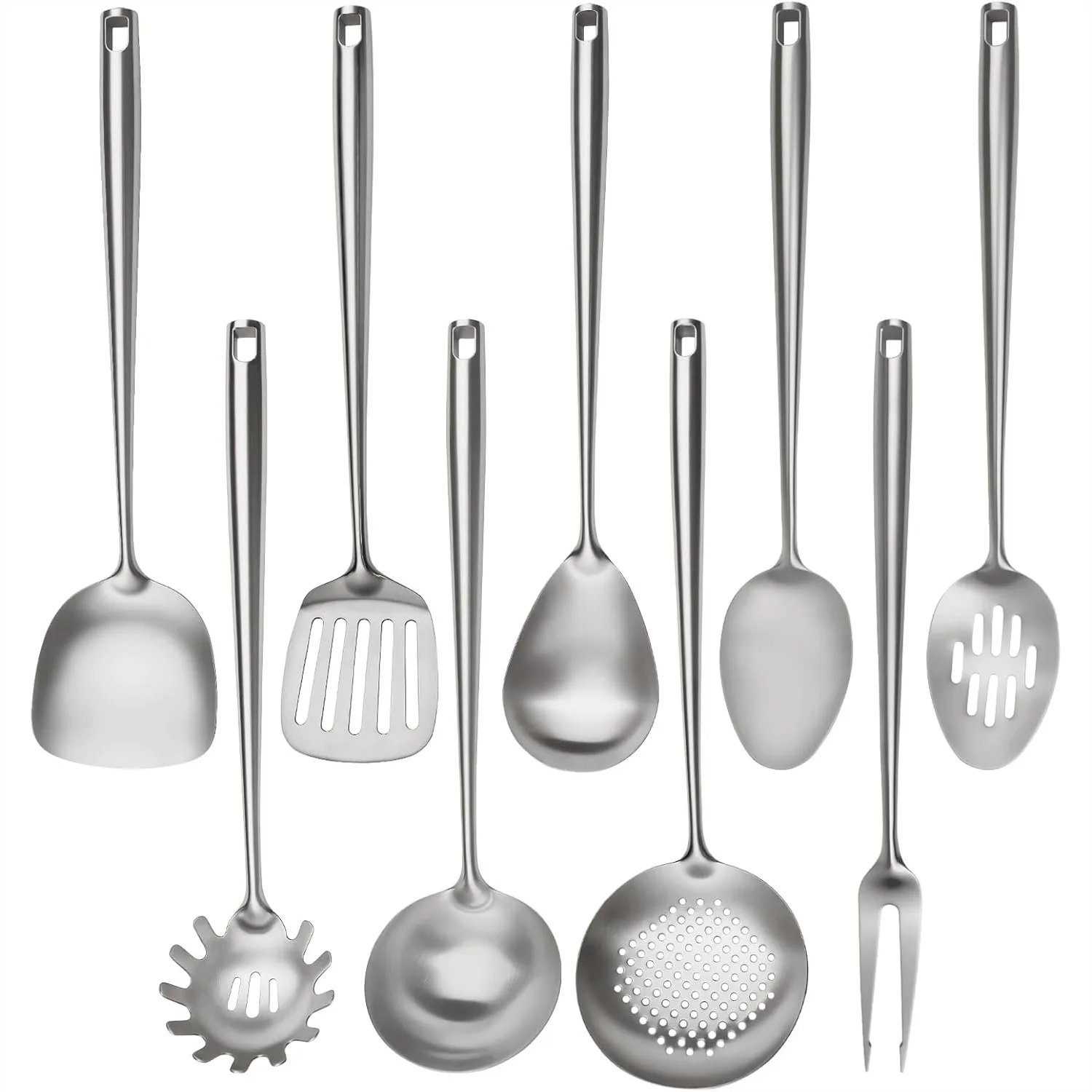 18/10 Stainless Steel Cooking Utensils Set, 9 Pcs Professional Kitchen Utensils with Wok Spatula, Soup Ladle, Skimmer, Slotted
18/10 Stainless Steel Cooking Utensils Set, 9 Pcs Professional Kitchen Utensils with Wok Spatula, Soup Ladle, Skimmer, Slotted