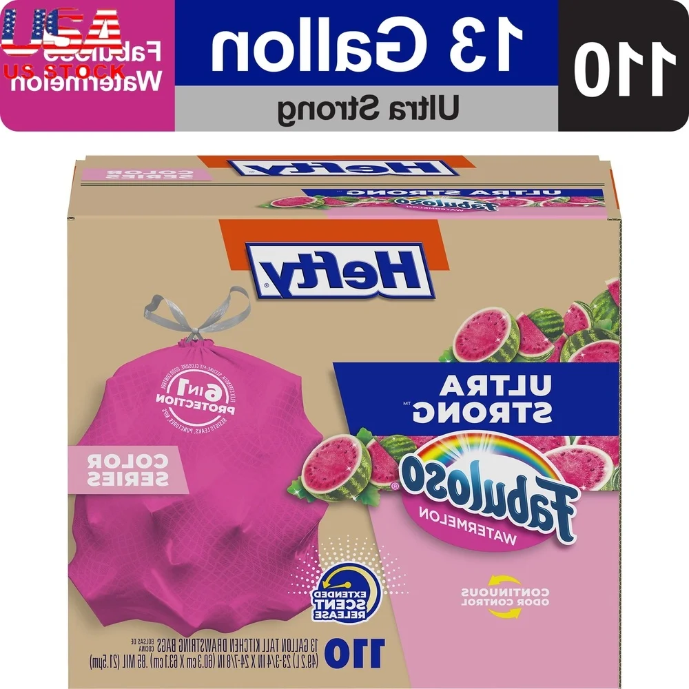 Ультрапрочные 13-галонные розовые мешки для мусора Fabuloso с ароматом арбуза, непрерывный контроль запаха, герметичные кухонные мешки на шнурке 110
Ультрапрочные 13-галонные розовые мешки для мусора Fabuloso с ароматом арбуза, непрерывный контроль запаха, герметичные кухонные мешки на шнурке 110