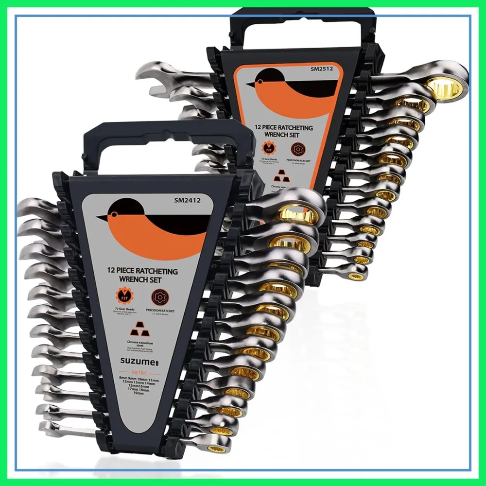 24 PCS SAE & Metric Ratcheting Wrench Set (1/4"-7/8", 8-19mm) 72T Cr-V Steel with Storage Tray
24 PCS SAE & Metric Ratcheting Wrench Set (1/4"-7/8", 8-19mm) 72T Cr-V Steel with Storage Tray