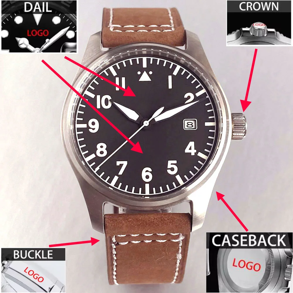 Customized 39mm Classic Pilot Watch Black Dial Sapphire Crystal Automatic Men's PT5000 Miyota 8215 Mechanical Movement Watches
Customized 39mm Classic Pilot Watch Black Dial Sapphire Crystal Automatic Men's PT5000 Miyota 8215 Mechanical Movement Watches