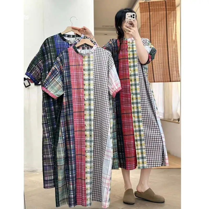Japanese Vintage Mori Girl Ethnic Style Plaid Patchwork Dress Women Summer Stand Collar Short Sleeve Casual Loose Midi Dresses
Japanese Vintage Mori Girl Ethnic Style Plaid Patchwork Dress Women Summer Stand Collar Short Sleeve Casual Loose Midi Dresses