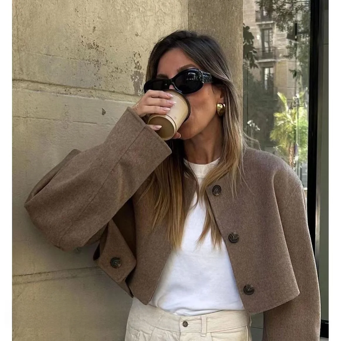 Новая женская шерстяная куртка Sle ort Long Sve, круглая, на пуговицах, свободная посадка, цельный, однотонный 
Новая женская шерстяная куртка Sle ort Long Sve, круглая, на пуговицах, свободная посадка, цельный, однотонный