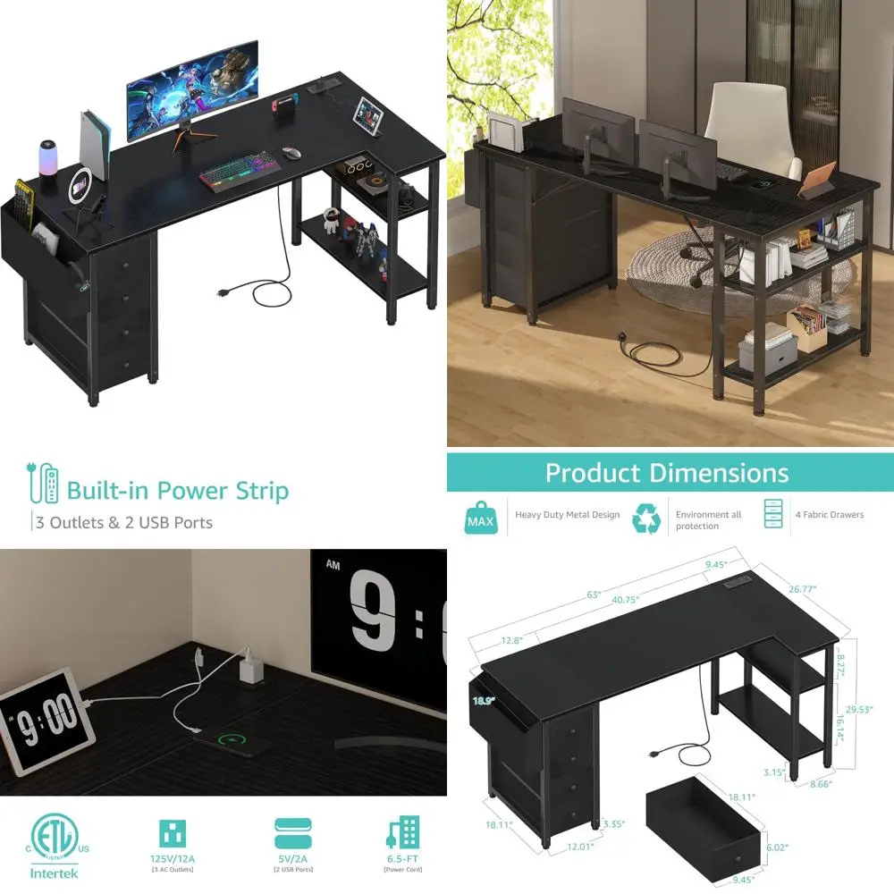 63 Corner Gaming Desk with Drawers and Storage Shelves for Home Office and Bedroom
63 Corner Gaming Desk with Drawers and Storage Shelves for Home Office and Bedroom