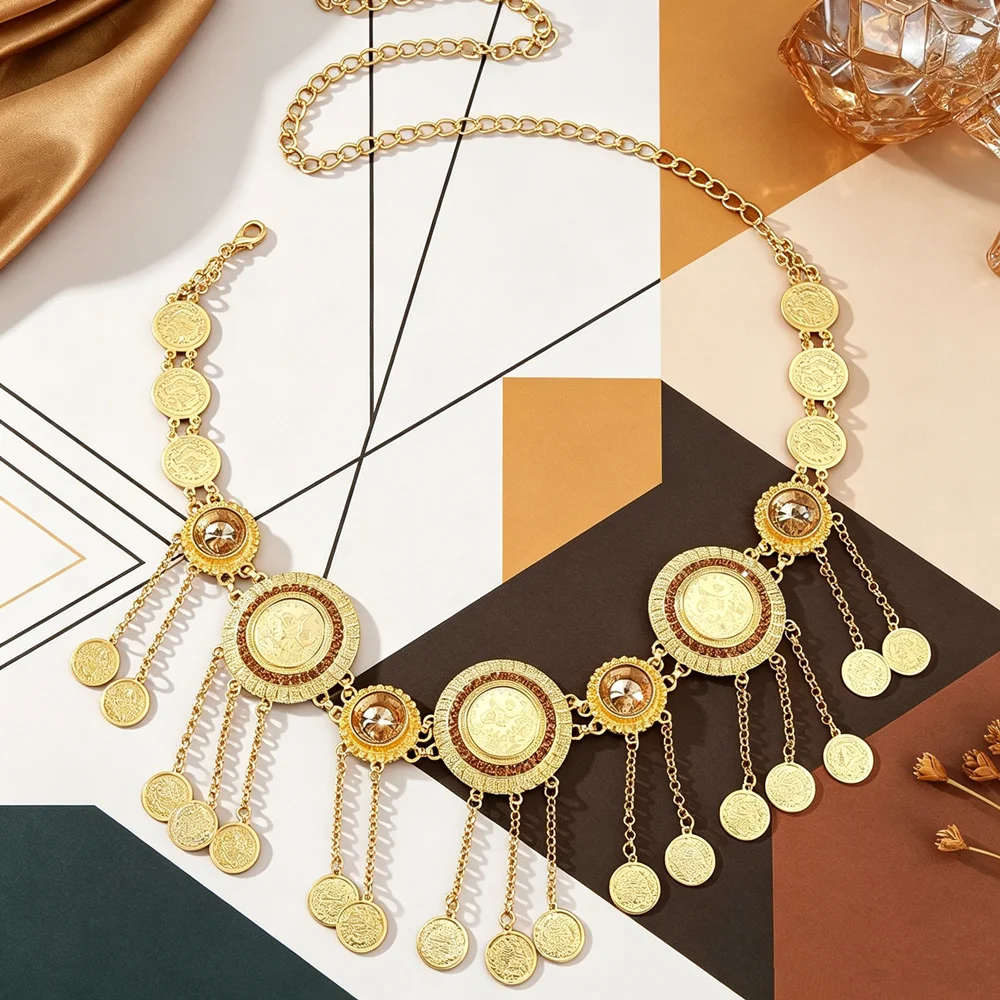 Elegant Gold-Plated Bride's Belt with Coin Tassel for Party Wedding Holiday Wear Moroccan Ladies Waist Seal
Elegant Gold-Plated Bride's Belt with Coin Tassel for Party Wedding Holiday Wear Moroccan Ladies Waist Seal