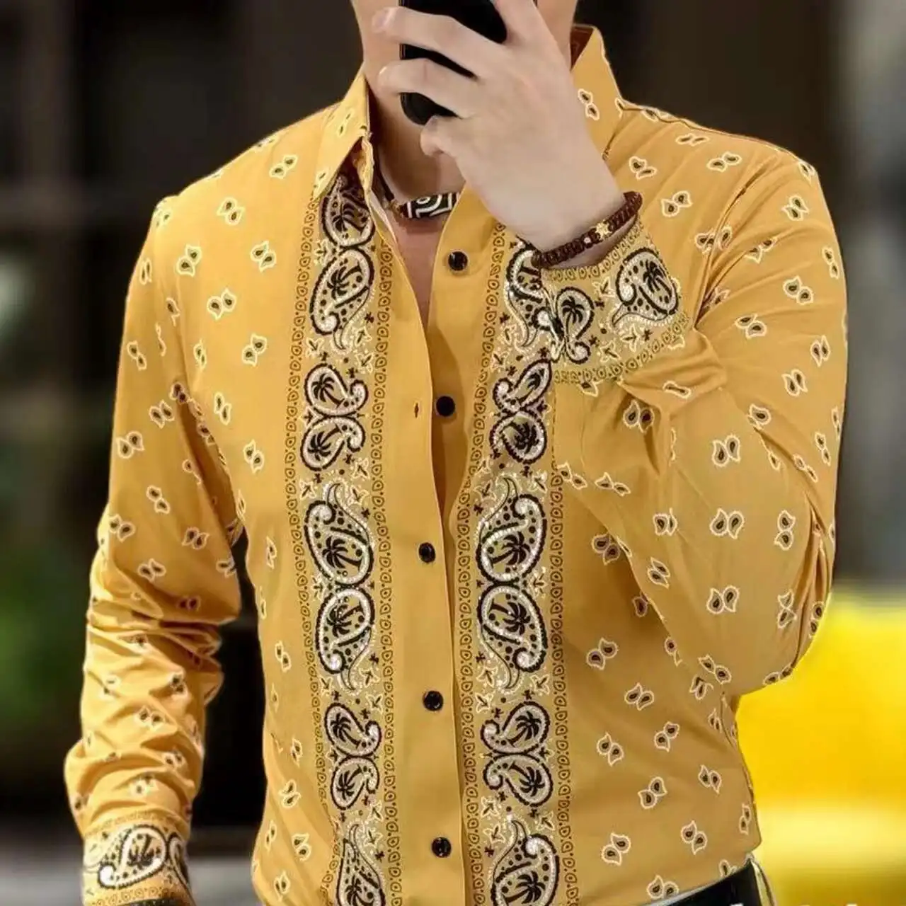 Luxury Shirt Mens Long Sleeve Camiseta Masculina Hawaiian Shirt Paisley Gold Print Shirts Men Casual Blouse Homme Baroque Shirt
Luxury Shirt Mens Long Sleeve Camiseta Masculina Hawaiian Shirt Paisley Gold Print Shirts Men Casual Blouse Homme Baroque Shirt