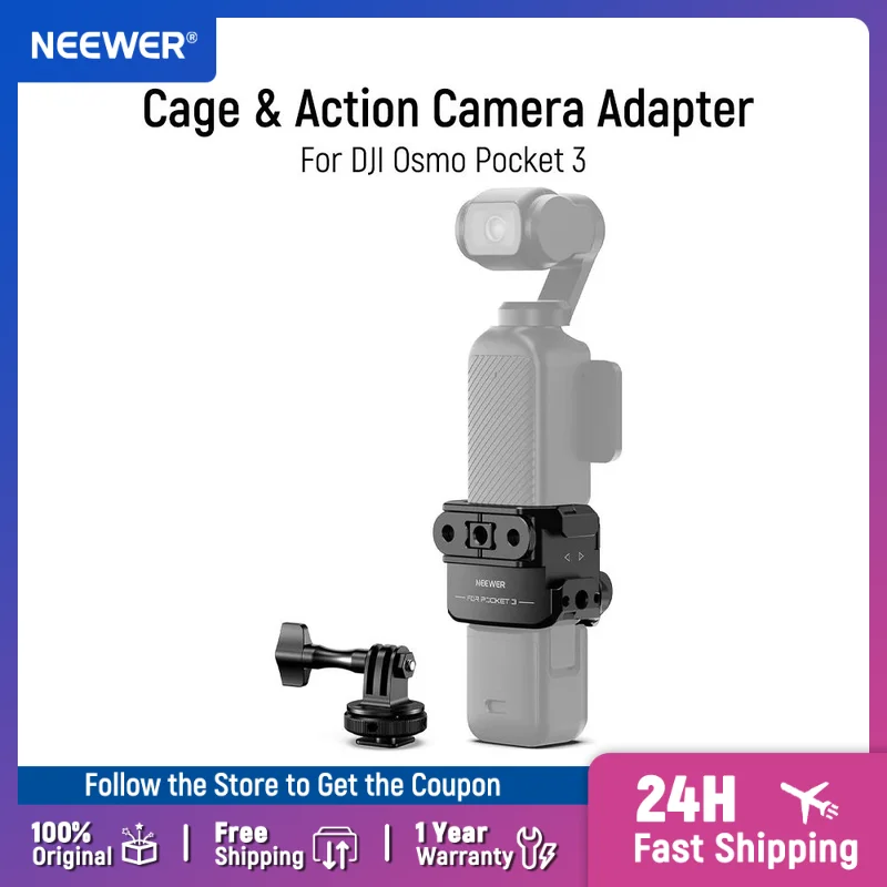 NEEWER Pocket 3 Cage & Action Camera Adapter with 1/4" Thread and Cold Shoe for DJI Osmo Pocket 3 and Action 2
NEEWER Pocket 3 Cage & Action Camera Adapter with 1/4" Thread and Cold Shoe for DJI Osmo Pocket 3 and Action 2