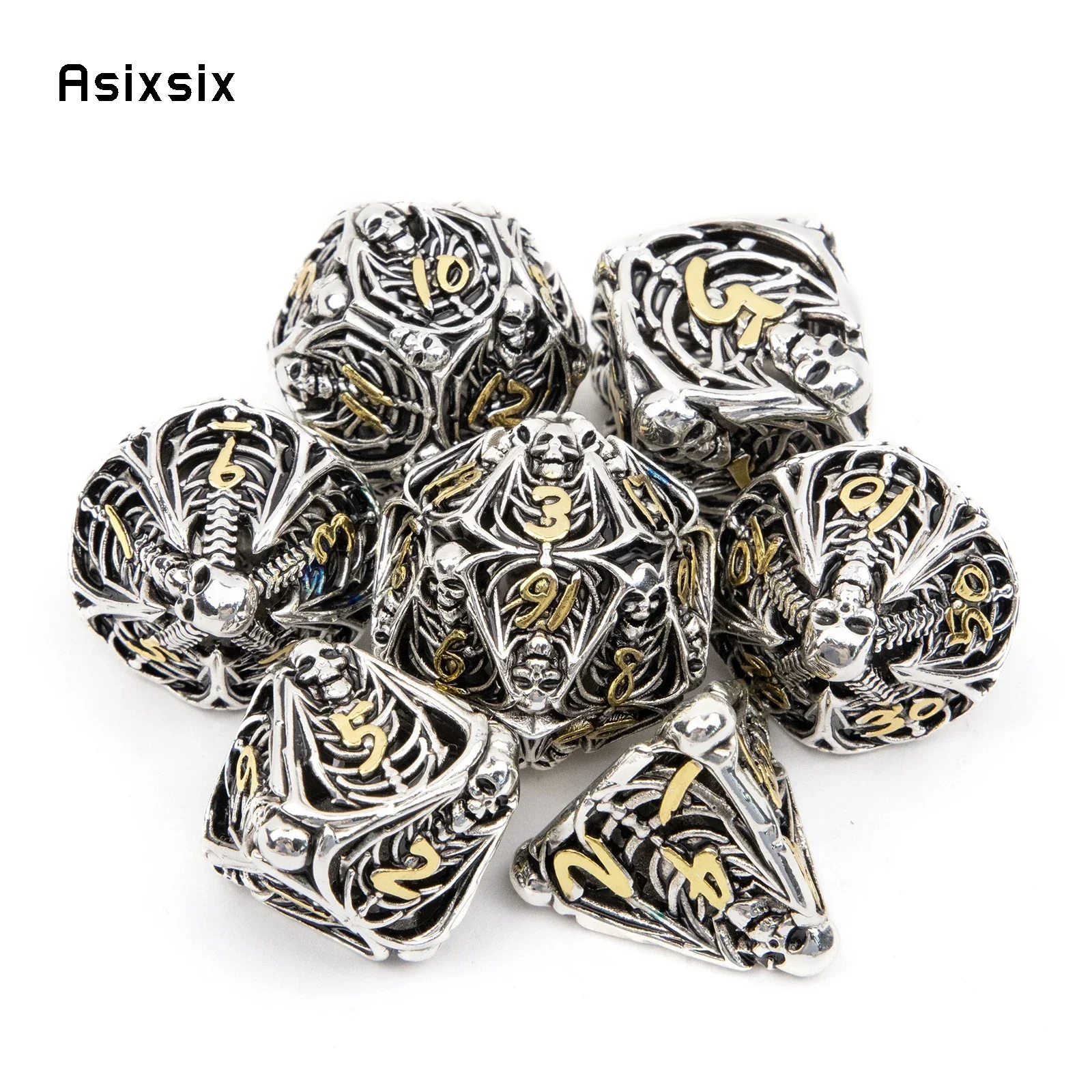 7 Pcs Silver Golden Skull Metal Dice Hollow Perfect For Rpgs, Board Games, And Card Games.Dice For Games, Dnd Dice Set
7 Pcs Silver Golden Skull Metal Dice Hollow Perfect For Rpgs, Board Games, And Card Games.Dice For Games, Dnd Dice Set