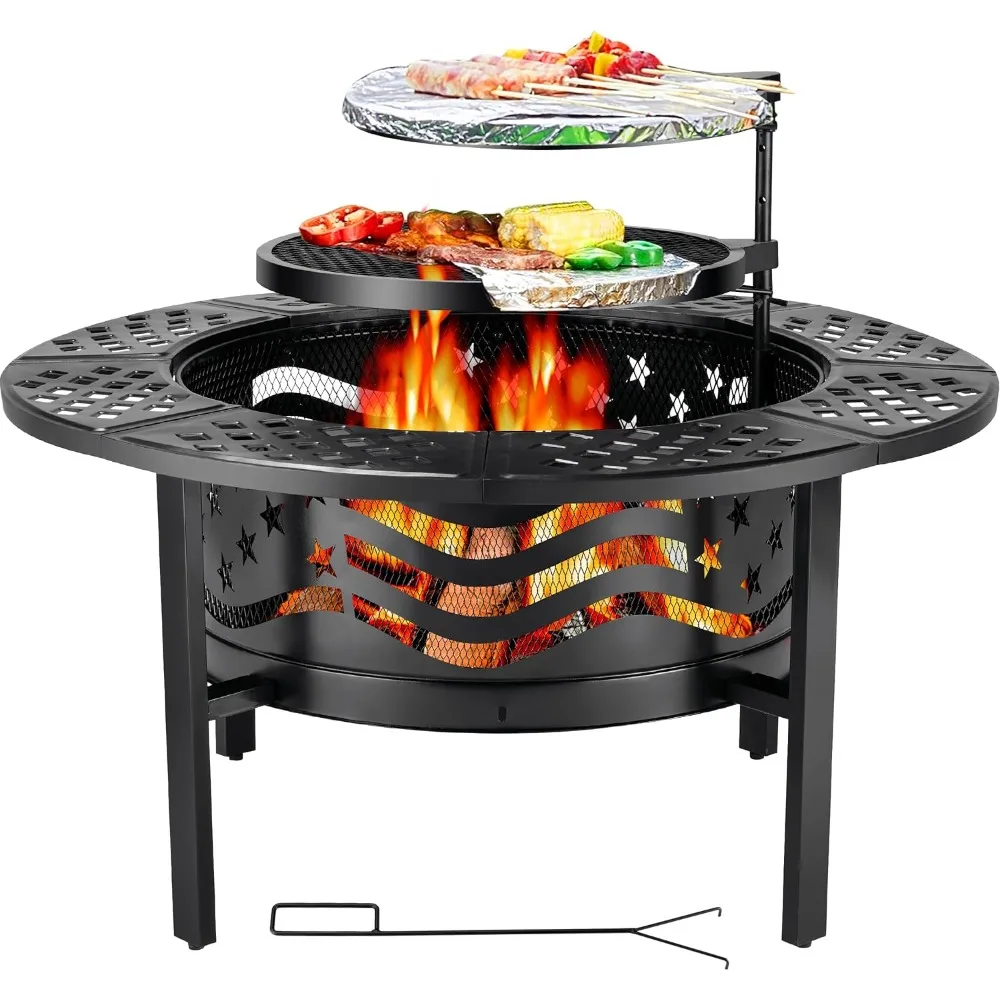 42" Outdoor Fire Pit with 2 Grills - Wood Burning Fire Pit for Outside with Lid & Poker, Metal Round Firepit Extra Large Firepl
42" Outdoor Fire Pit with 2 Grills - Wood Burning Fire Pit for Outside with Lid & Poker, Metal Round Firepit Extra Large Firepl