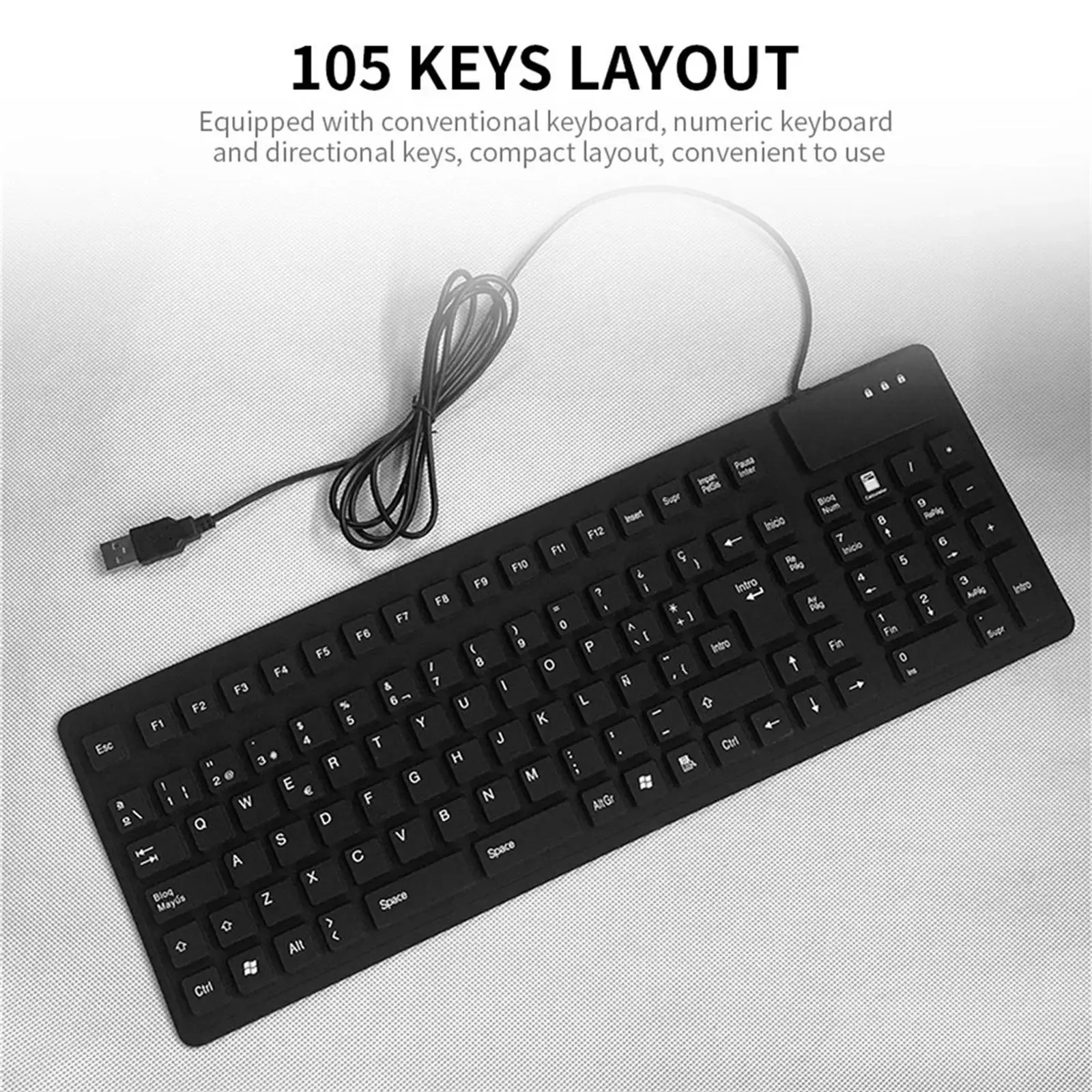 Foldable 10 USB Spanish Keyboard Rollup Keyboards for Desktop Computer Laptop Black
Foldable 10 USB Spanish Keyboard Rollup Keyboards for Desktop Computer Laptop Black