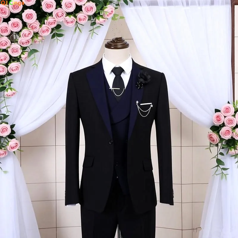 2026 New Men's Three-Piece Suit Set: Red-Black Patchwork Jacket with Vest and Trousers, Wedding Party Ensemble.
2026 New Men's Three-Piece Suit Set: Red-Black Patchwork Jacket with Vest and Trousers, Wedding Party Ensemble.