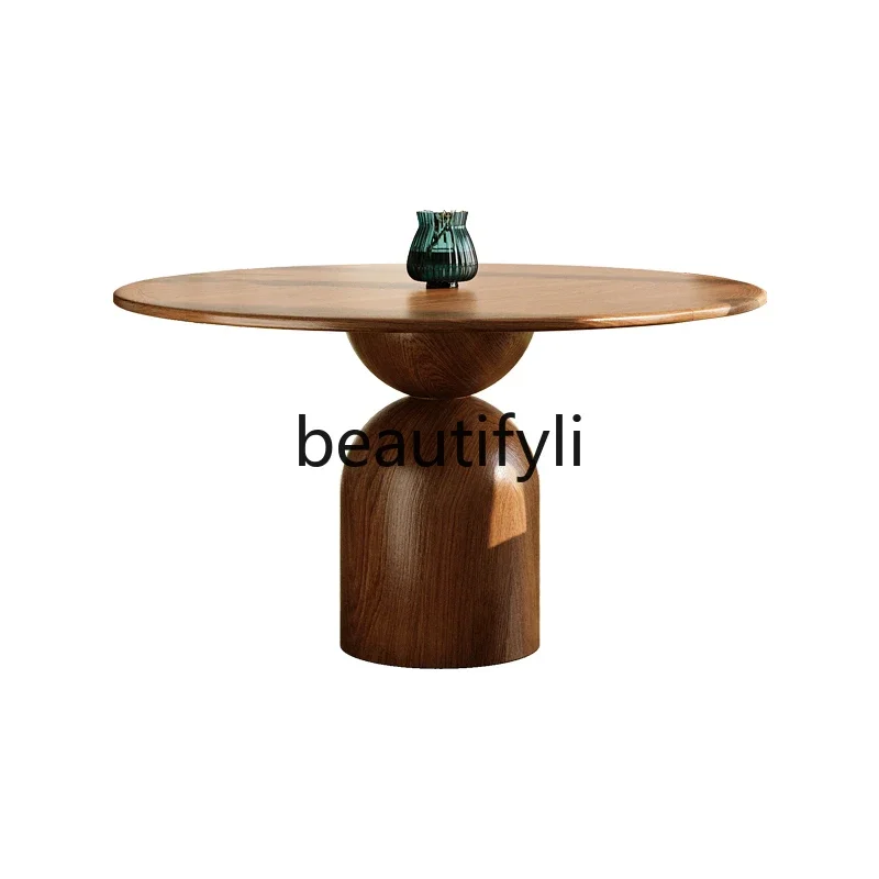 Medieval walnut solid wood round table household round dining table retro round dining table
Medieval walnut solid wood round table household round dining table retro round dining table