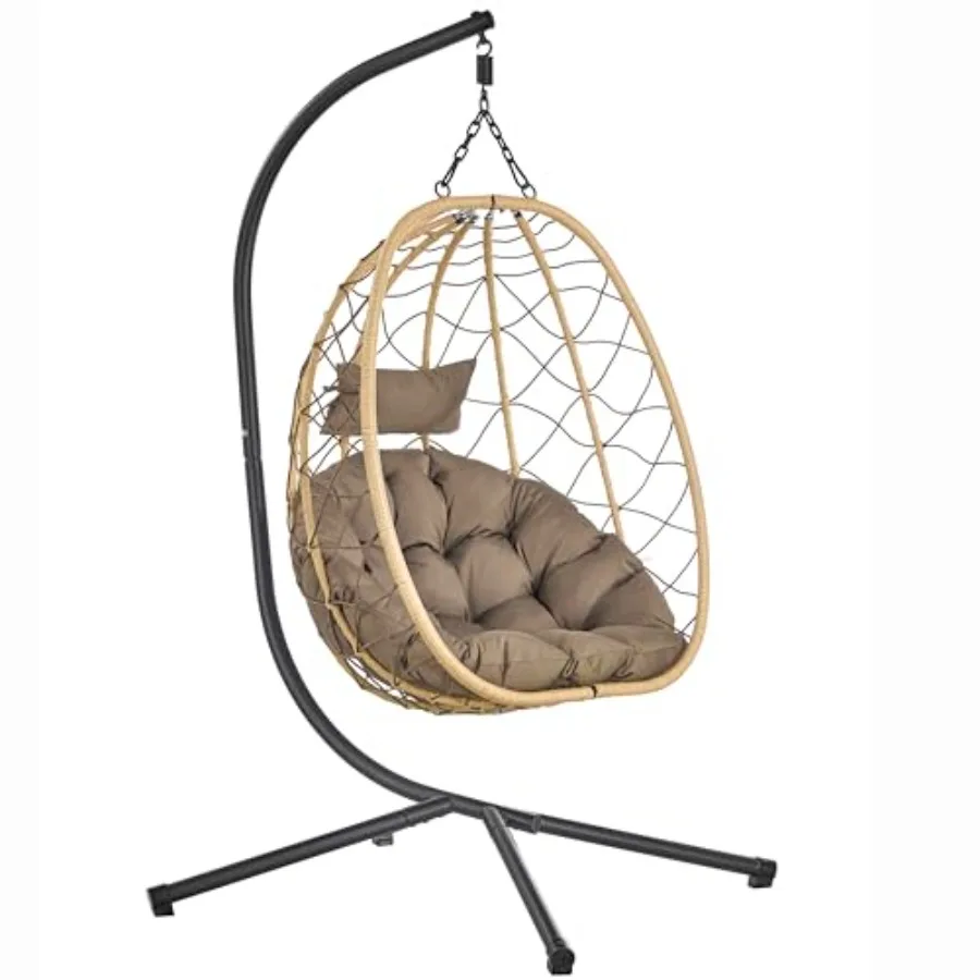 Hanging swing chair for patio, garden, balcony, or bedroom; steel frame polyester fabric in brown; plush brown cushions; weathe
Hanging swing chair for patio, garden, balcony, or bedroom; steel frame polyester fabric in brown; plush brown cushions; weathe