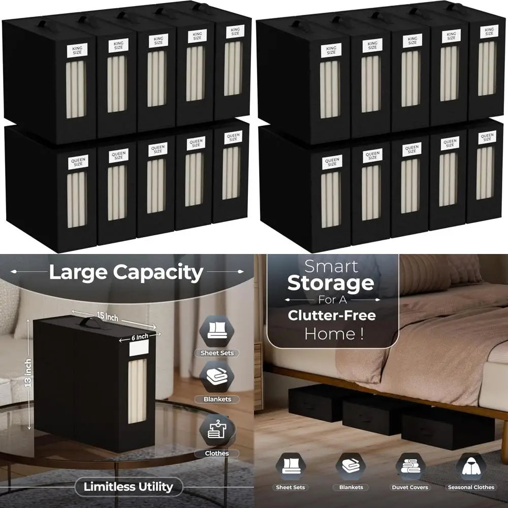 Набор из 10 прочных тканевых органайзеров для постельного белья с ручкой, именной биркой и окном для хранения в шкафу
Набор из 10 прочных тканевых органайзеров для постельного белья с ручкой, именной биркой и окном для хранения в шкафу